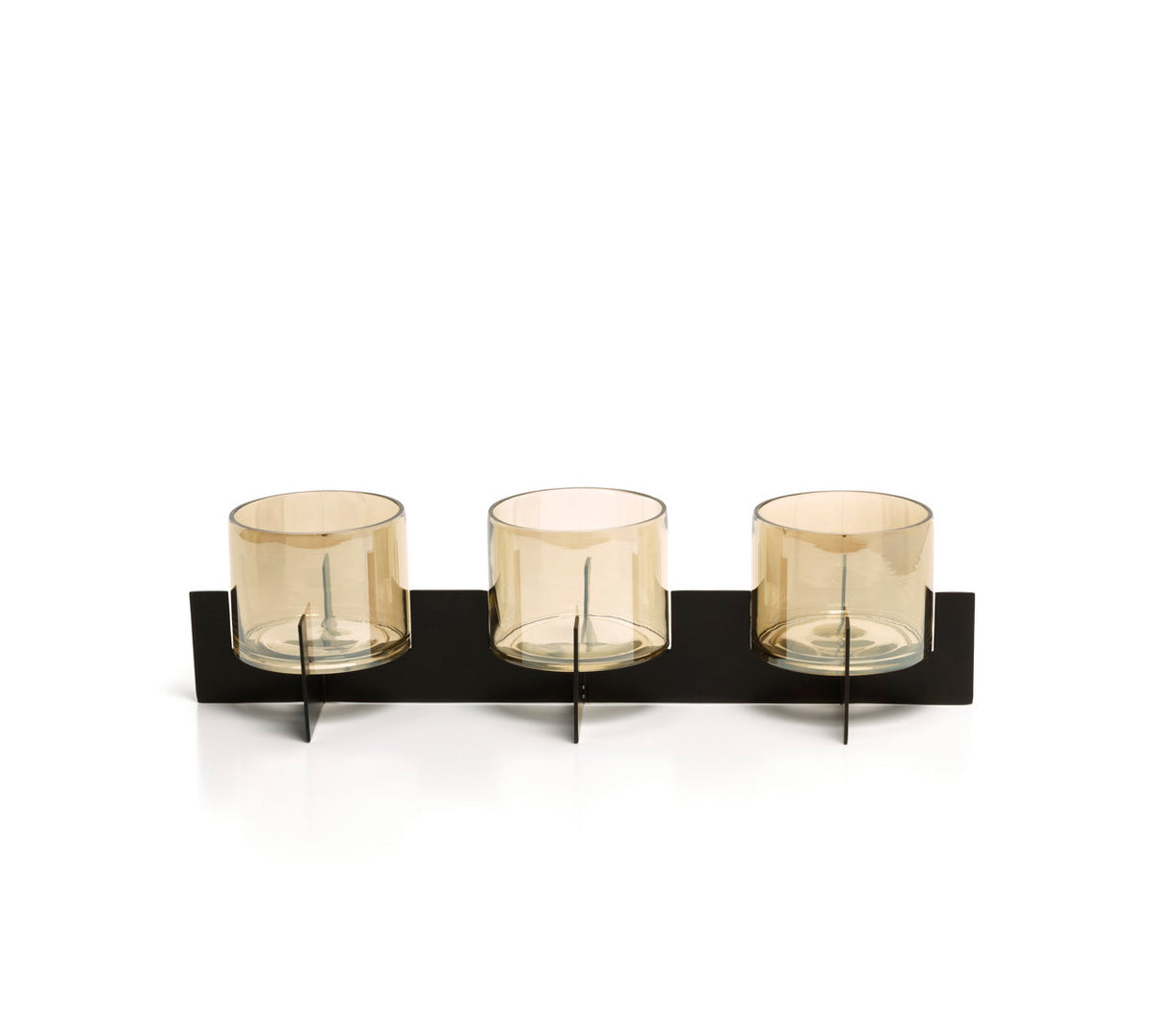 Kandelaar voor 3 kaarsen messing en glas, model Trio Noir, zwart – 39 x 13 x 10 cm