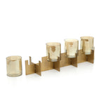 Kandelaar messing en glas Quarta goud, vierarmig, handgemaakt – 53 x 13 x 16 cm