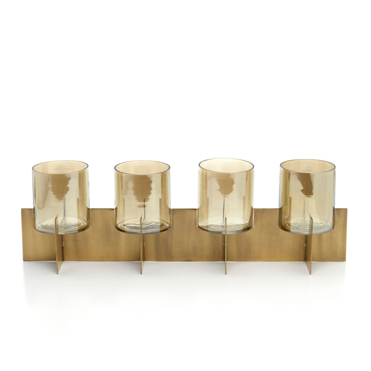 Kandelaar messing en glas Quarta goud, vierarmig, handgemaakt – 53 x 13 x 16 cm