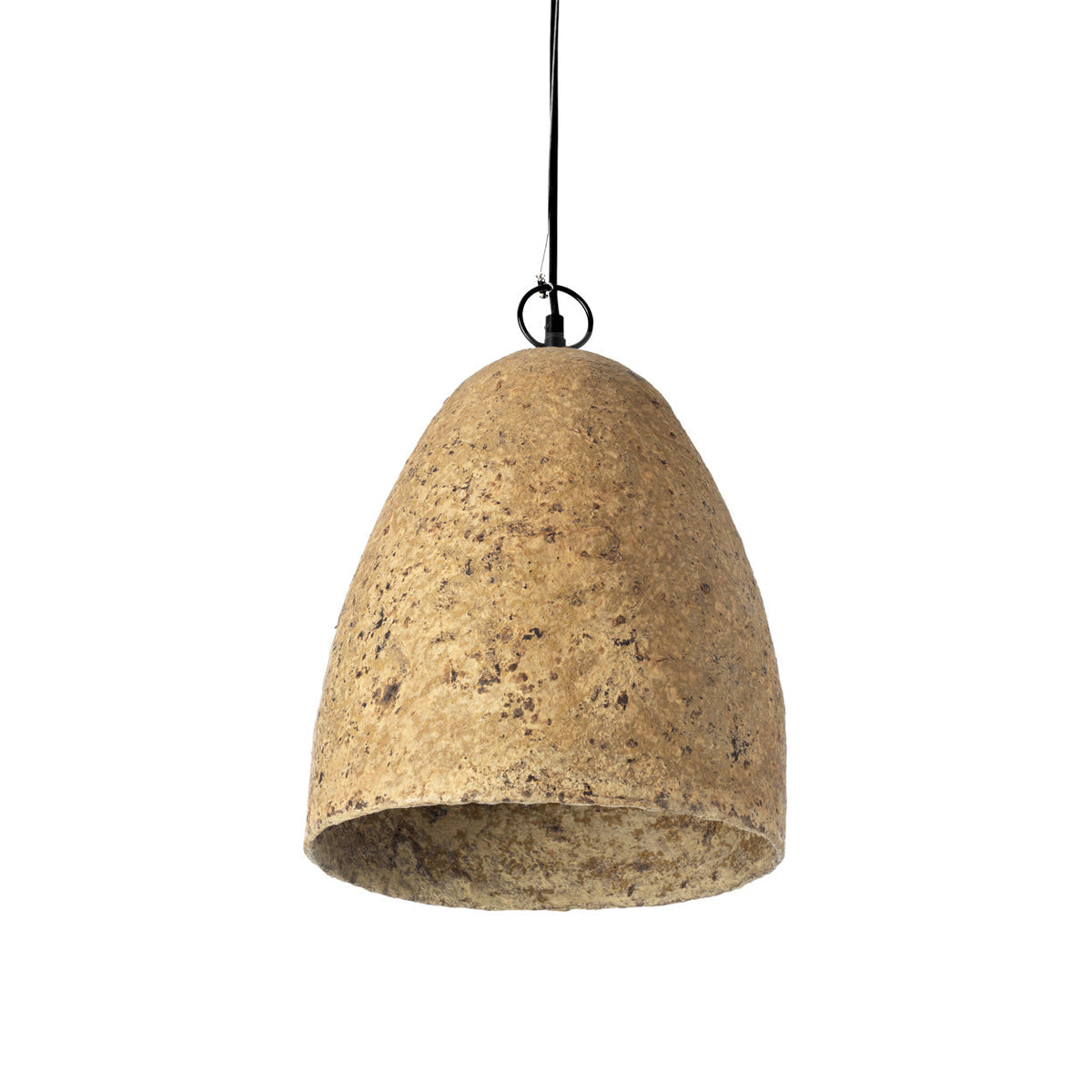 Hanglamp papier-maché Savana, modder, Ø 30 cm, hoogte 35 cm, handgemaakt voor keuken, eethoek en hal