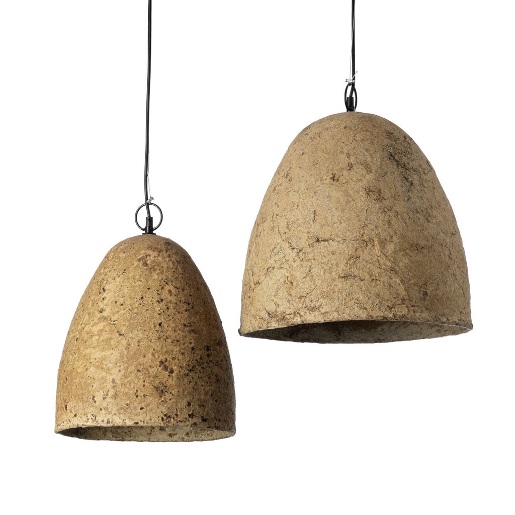 Hanglamp papier-maché Savana, modder, Ø 30 cm, hoogte 35 cm, handgemaakt voor keuken, eethoek en hal