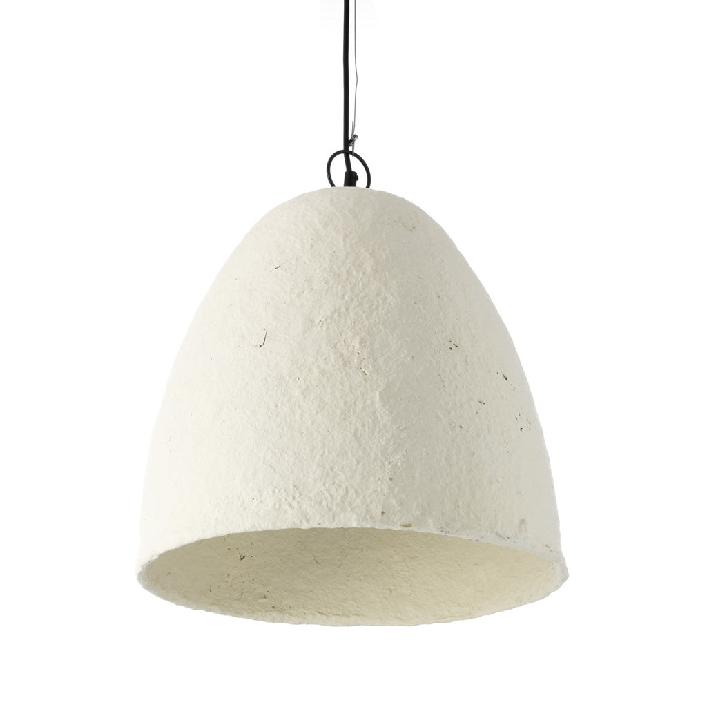 Hanglamp papier-maché Savana wit, Ø 40 cm, hoogte 42 cm, handgemaakt voor eettafel of kookeiland