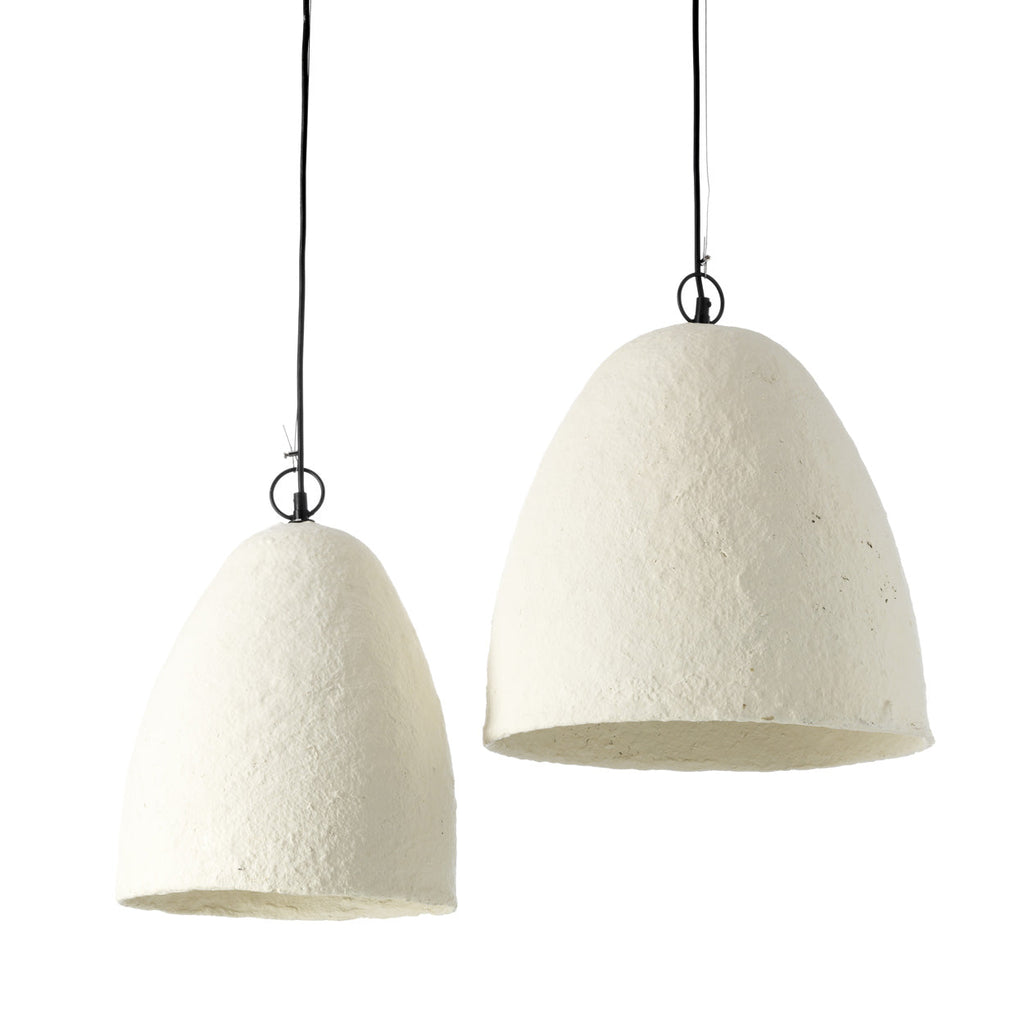 Hanglamp papier-maché Savana wit, Ø 30 cm, hoogte 35 cm – handgemaakt voor eettafel of keukeneiland