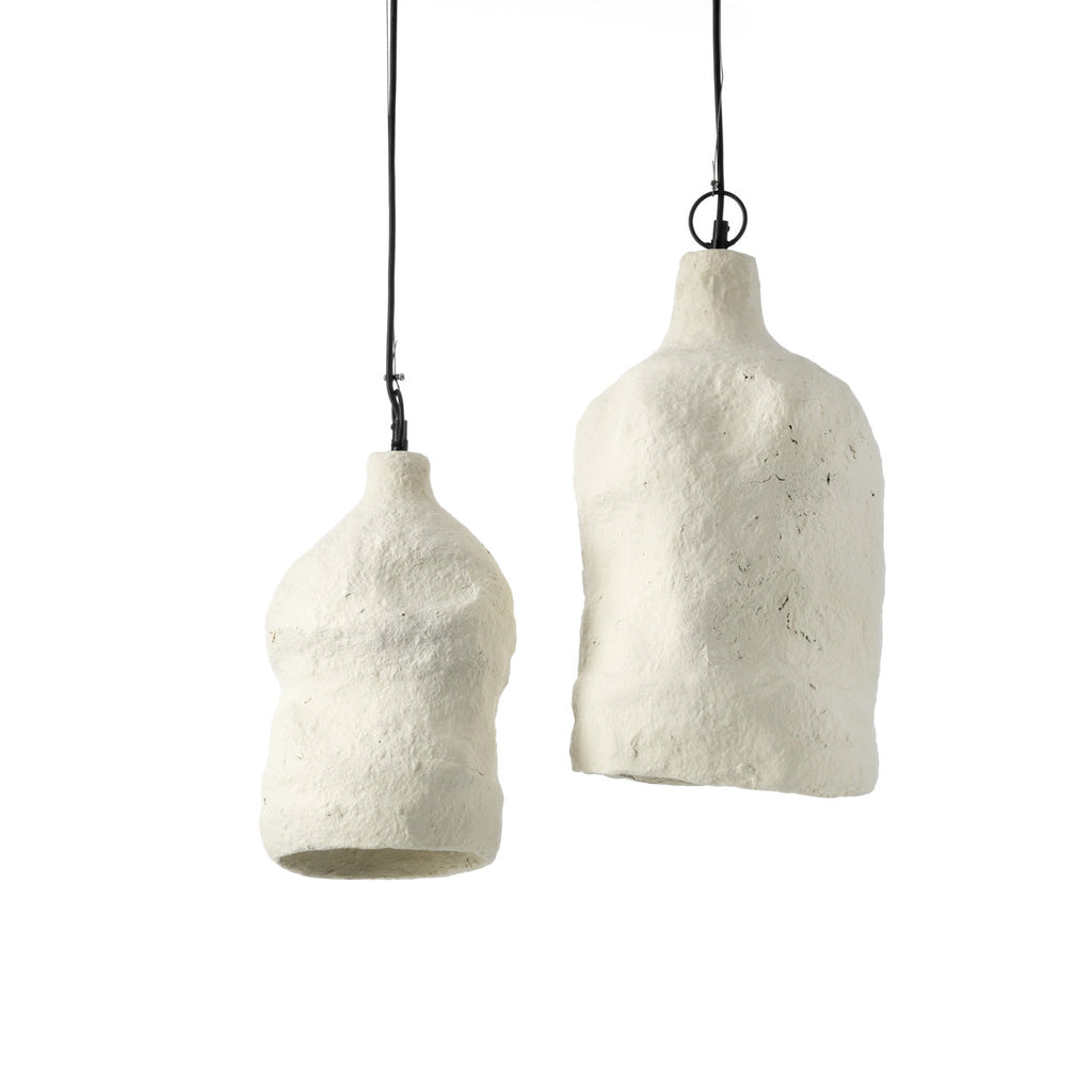 Hanglamp papier-maché Moloko L, wit, boho, 28 x 28 x 46 cm, voor eettafel en woonkamer