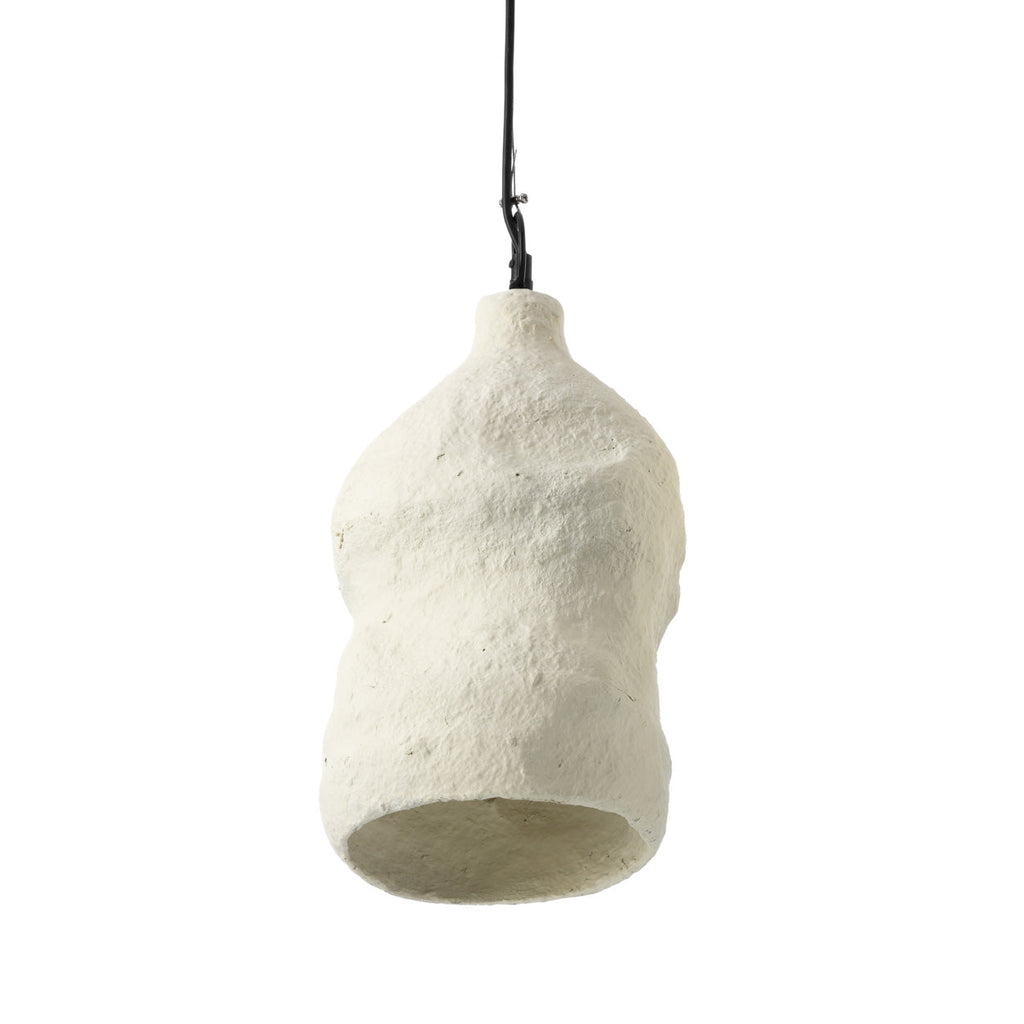 Hanglamp papier-maché Moloko wit, handgemaakt, Ø 21 x 36 cm, voor hal, bijzettafel of eettafel