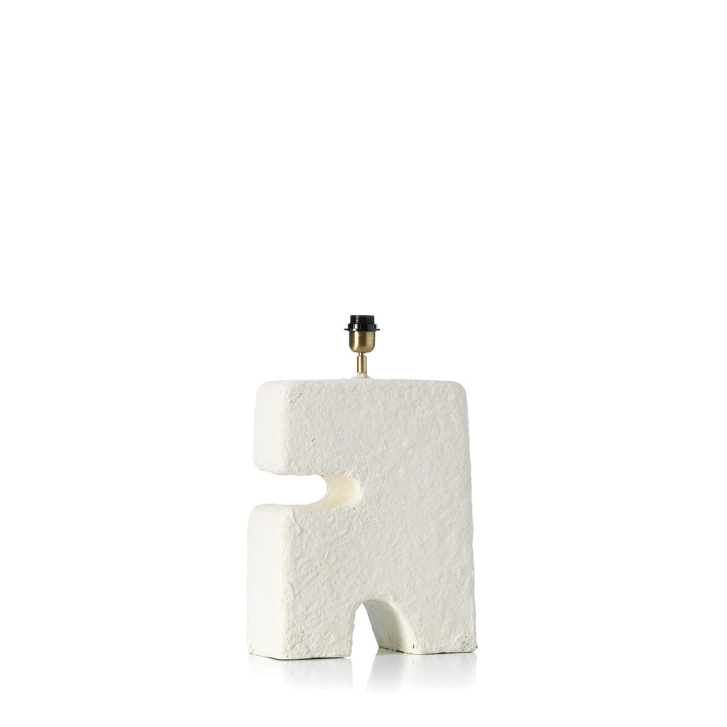 Tafellamp papier-maché design L'Objet, wit met linnenkleurige kap – 13 x 30 x 40 cm, voor console of dressoir