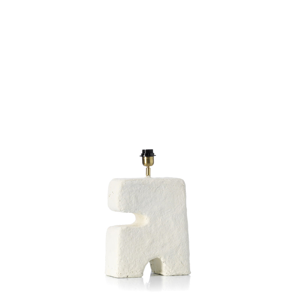 Tafellamp papier-maché wit met linnenlook kap, medium – 26 x 13 x 32 cm