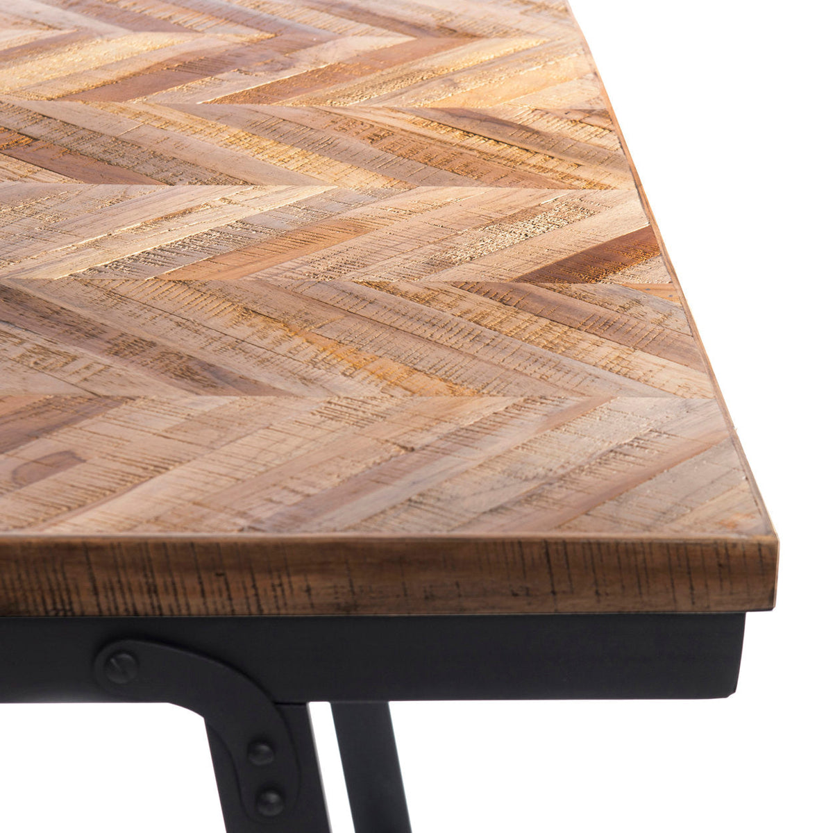 Consoletafel teakhout visgraat inklapbaar, naturel met zwart ijzeren frame – 170 x 40 x 80 cm