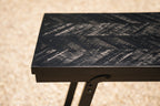 Hoge tafel teak met ijzer, visgraatmotief, zwart, 140 x 60 x 103 cm, voor binnen en overdekt buiten