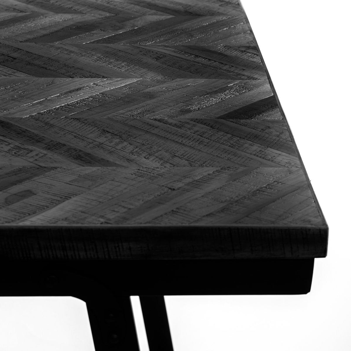 Hoge tafel teak met ijzer, visgraatmotief, zwart, 140 x 60 x 103 cm, voor binnen en overdekt buiten