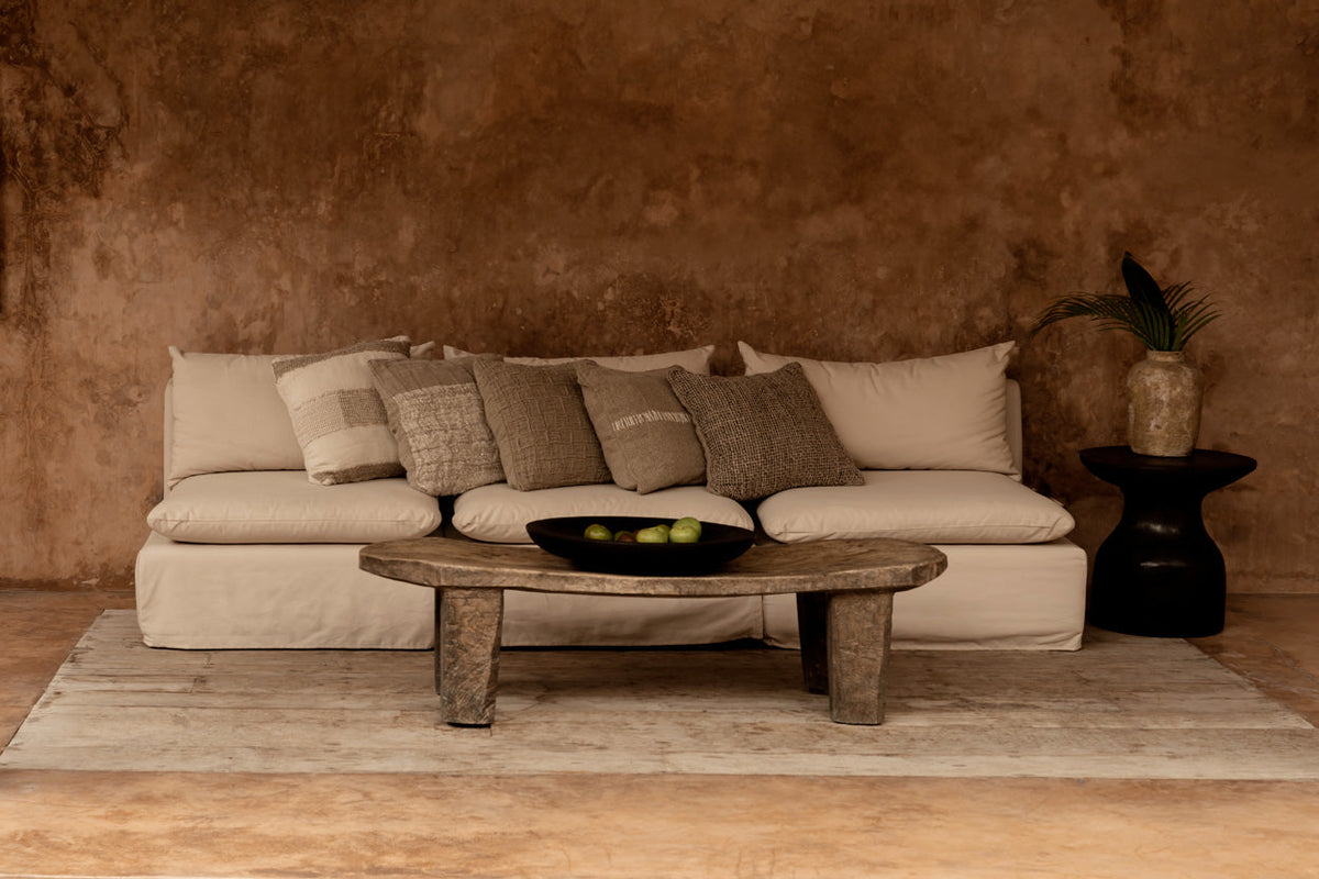 Kussenhoes linnen Damier naturel 50 x 50 cm, handgemaakt voor bank en fauteuil
