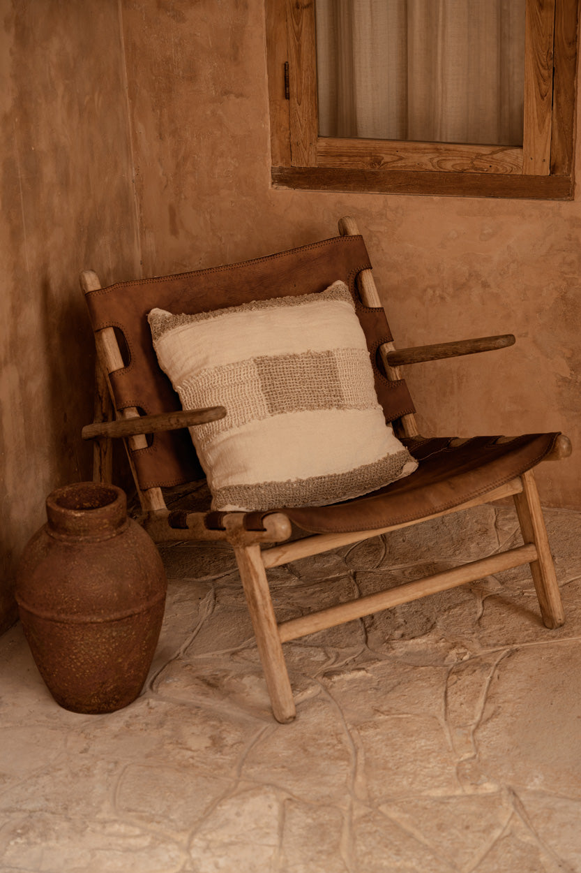 Kussenhoes linnen Linen Threads wit naturel 50 x 50 cm, handgemaakt voor bank en bed