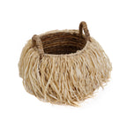 Mand bananenblad met raffia, handgevlochten, naturel – Ø 33 x H 27 cm, opbergmand met handvatten