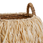 Mand bananenblad met raffia, handgevlochten, naturel – Ø 33 x H 27 cm, opbergmand met handvatten