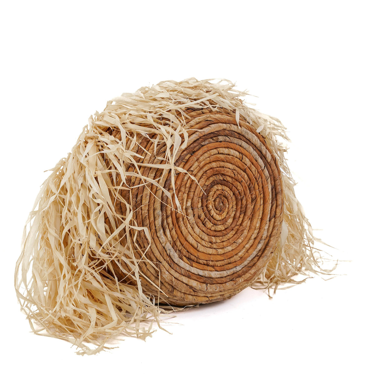 Mand bananenblad met raffia, handgevlochten, naturel – Ø 33 x H 27 cm, opbergmand met handvatten