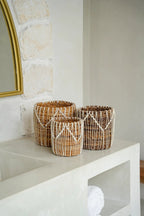 Mand bananenblad en katoen macramé naturel wit 20 x 20 x 20 cm, voor woonkamer, slaapkamer of hal