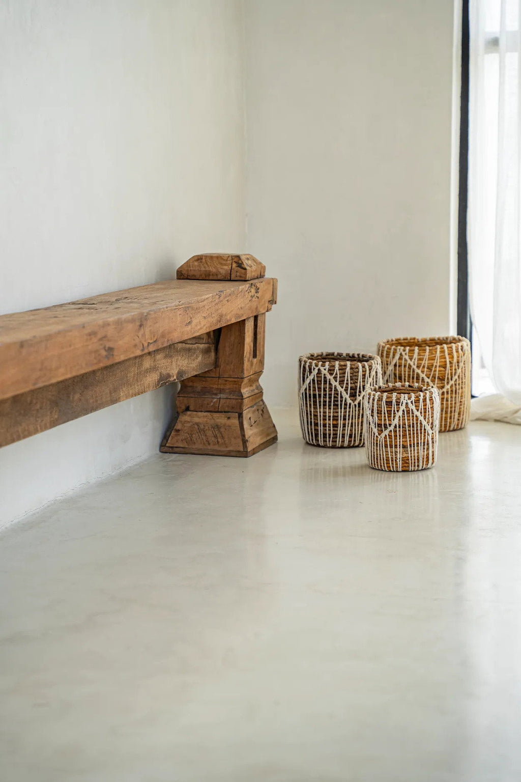 Mand bananenblad en katoen macramé naturel wit 20 x 20 x 20 cm, voor woonkamer, slaapkamer of hal