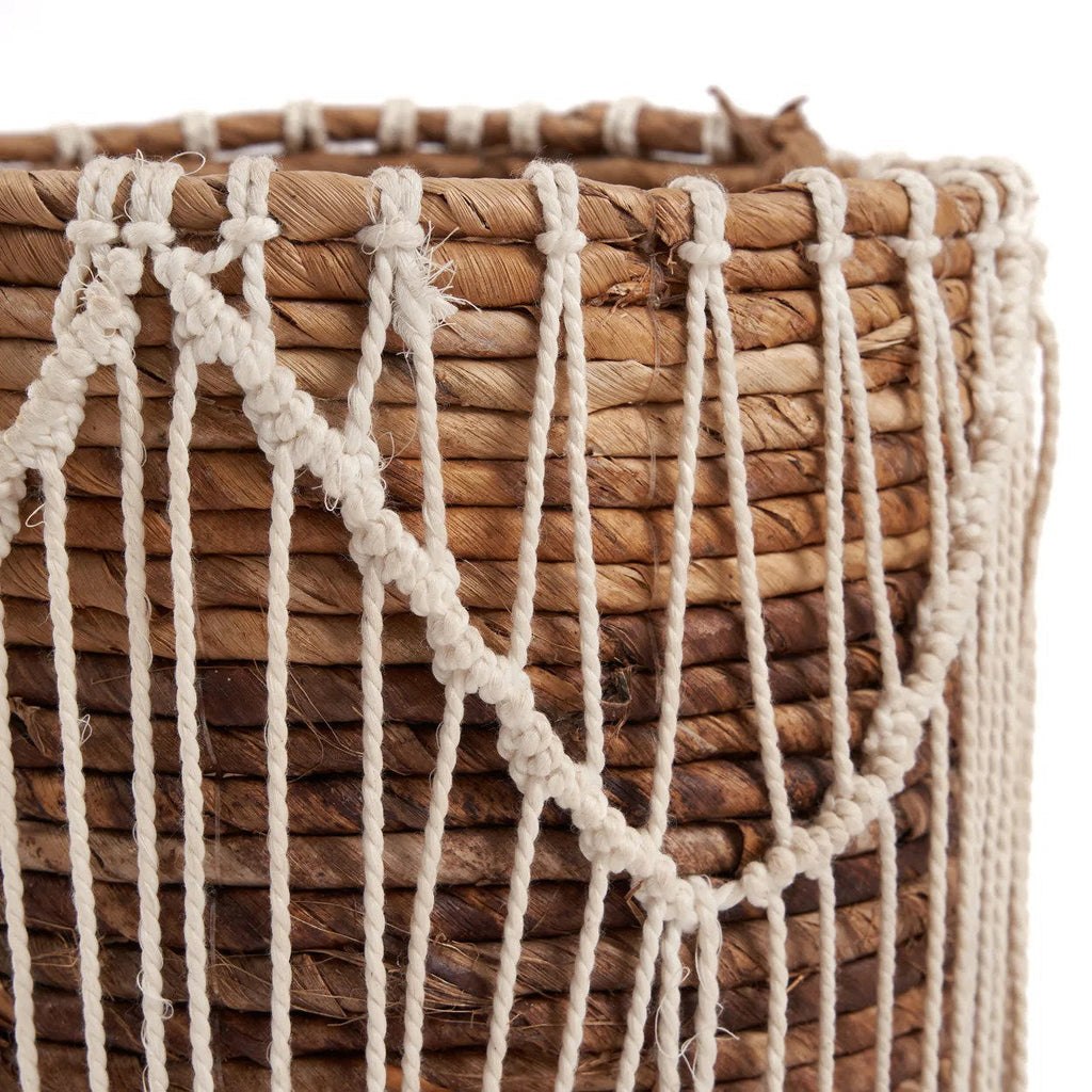 Mand bananenblad en katoen macramé naturel wit 20 x 20 x 20 cm, voor woonkamer, slaapkamer of hal