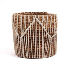 Mand bananenblad en katoen macramé naturel wit 20 x 20 x 20 cm, voor woonkamer, slaapkamer of hal