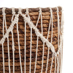 Mand bananenblad en katoen macramé naturel wit, handgemaakt – 17 x 17 x 19 cm