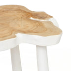 Bijzettafel teakhout organisch natuurwit, met drie poten – 45 x 45 x 40 cm