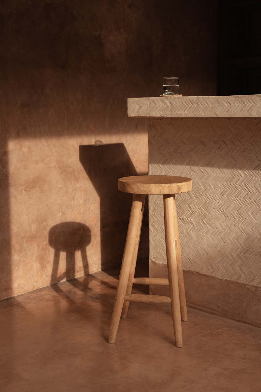 Barkruk teakhout Kedut naturel 35 x 35 x 75 cm, voor buiten en tuinbar