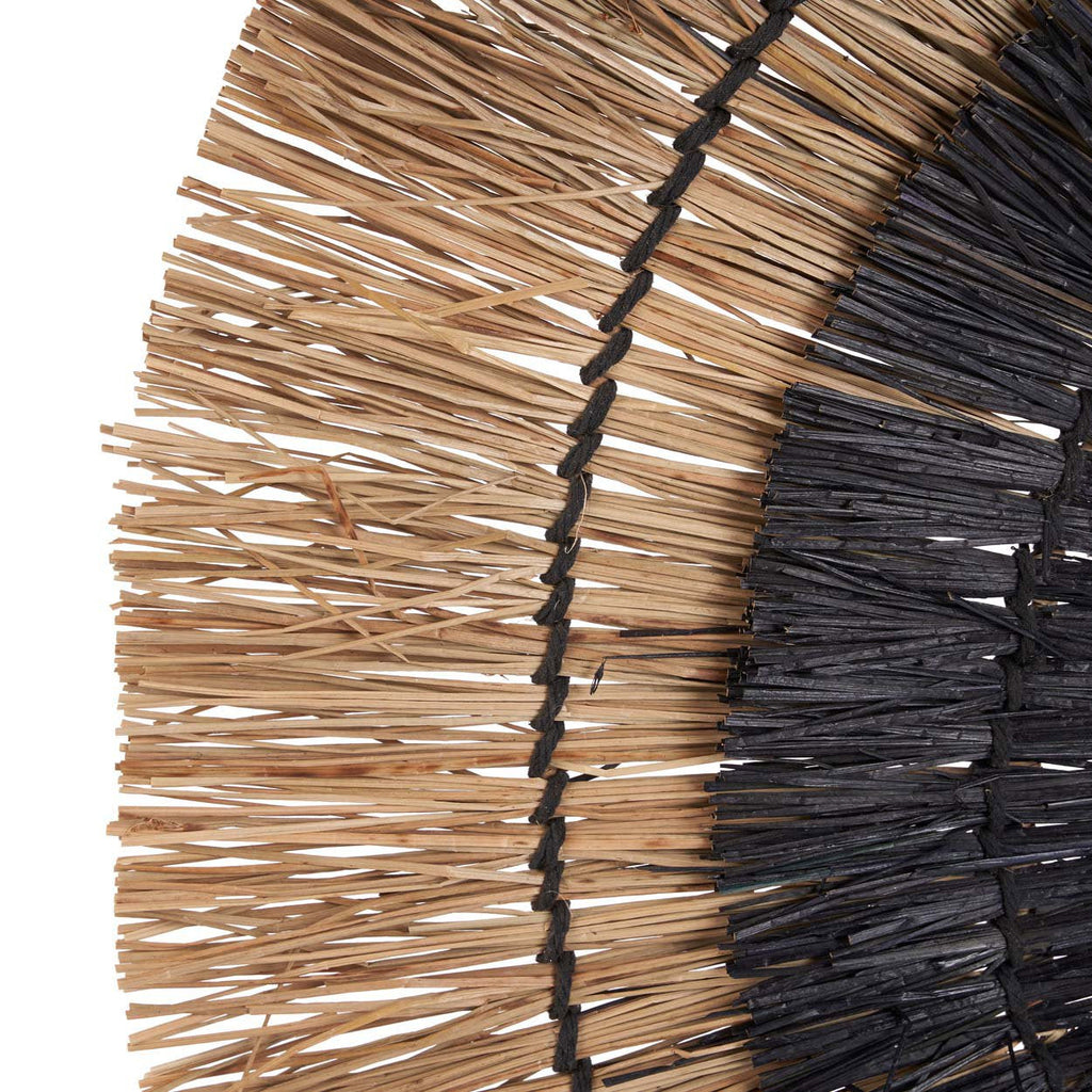 Wanddecoratie bananenblad Amazonia, naturel en zwart, handgemaakt – Ø 110 x 11 cm, voor woonkamer en slaapkamer