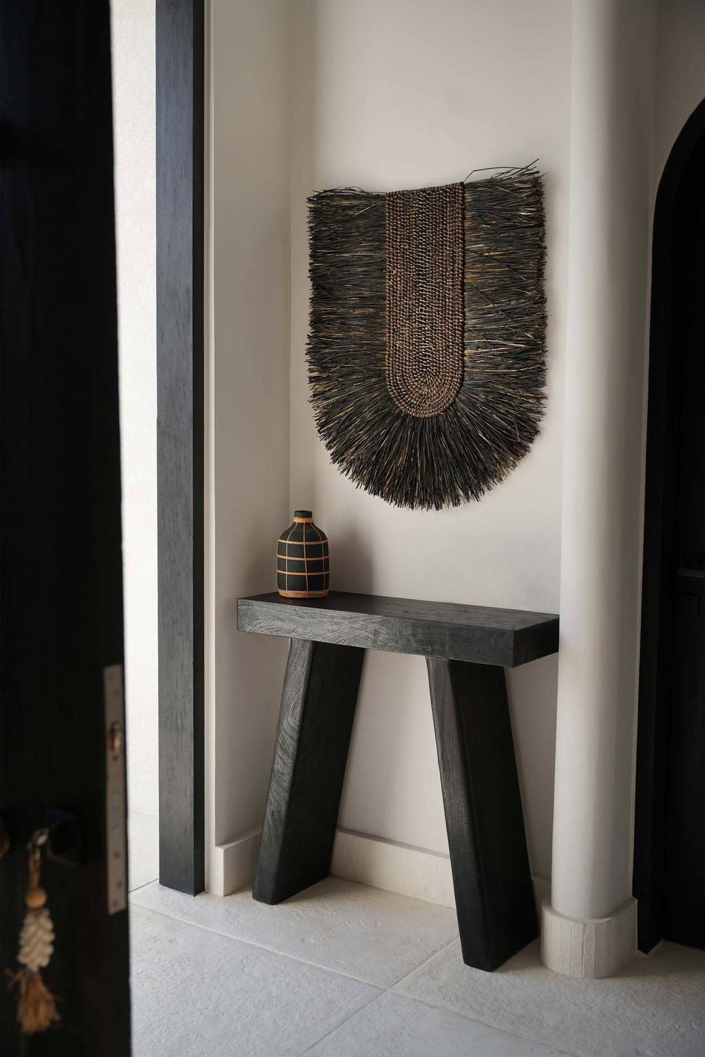 Wanddecoratie zeegras handgeweven Dada zwart – 74 x 87 cm, voor woonkamer, slaapkamer of hal