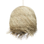 Naturel hanglamp van handgevlochten gras met losse franje aan de onderkant