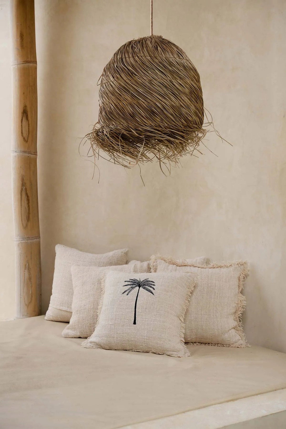 Hanglamp gras handgevlochten Wicked naturel 50 x 50 x 50 cm, boho voor slaapkamer en woonkamer