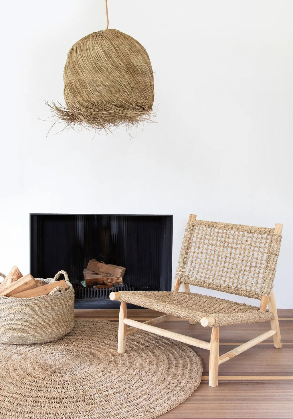 Hanglamp gras handgevlochten Wicked naturel 50 x 50 x 50 cm, boho voor slaapkamer en woonkamer