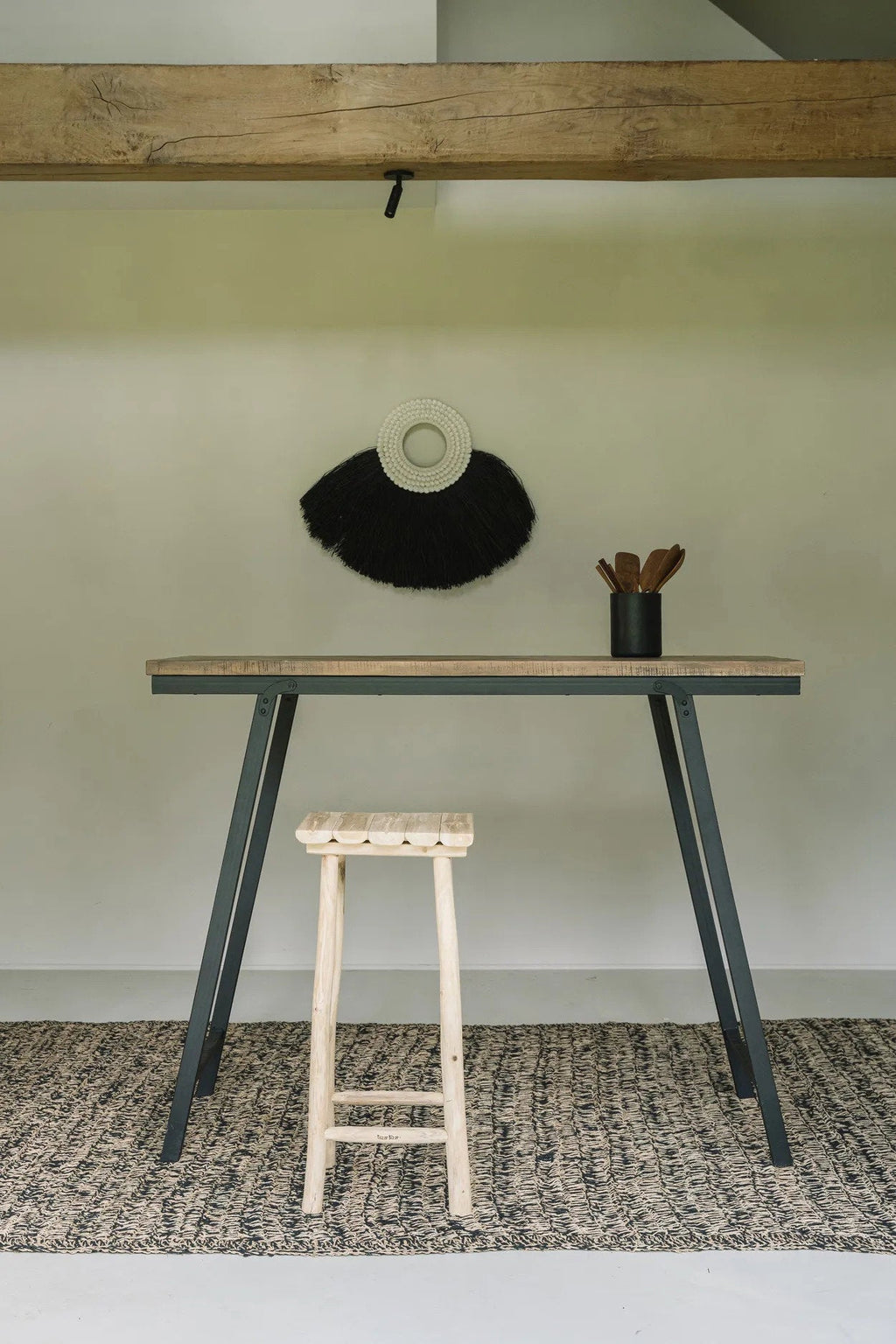 Wandobject raffia en schelpen alang-alang zwart 62 x 86 cm, voor woonkamer, hal of kantoor