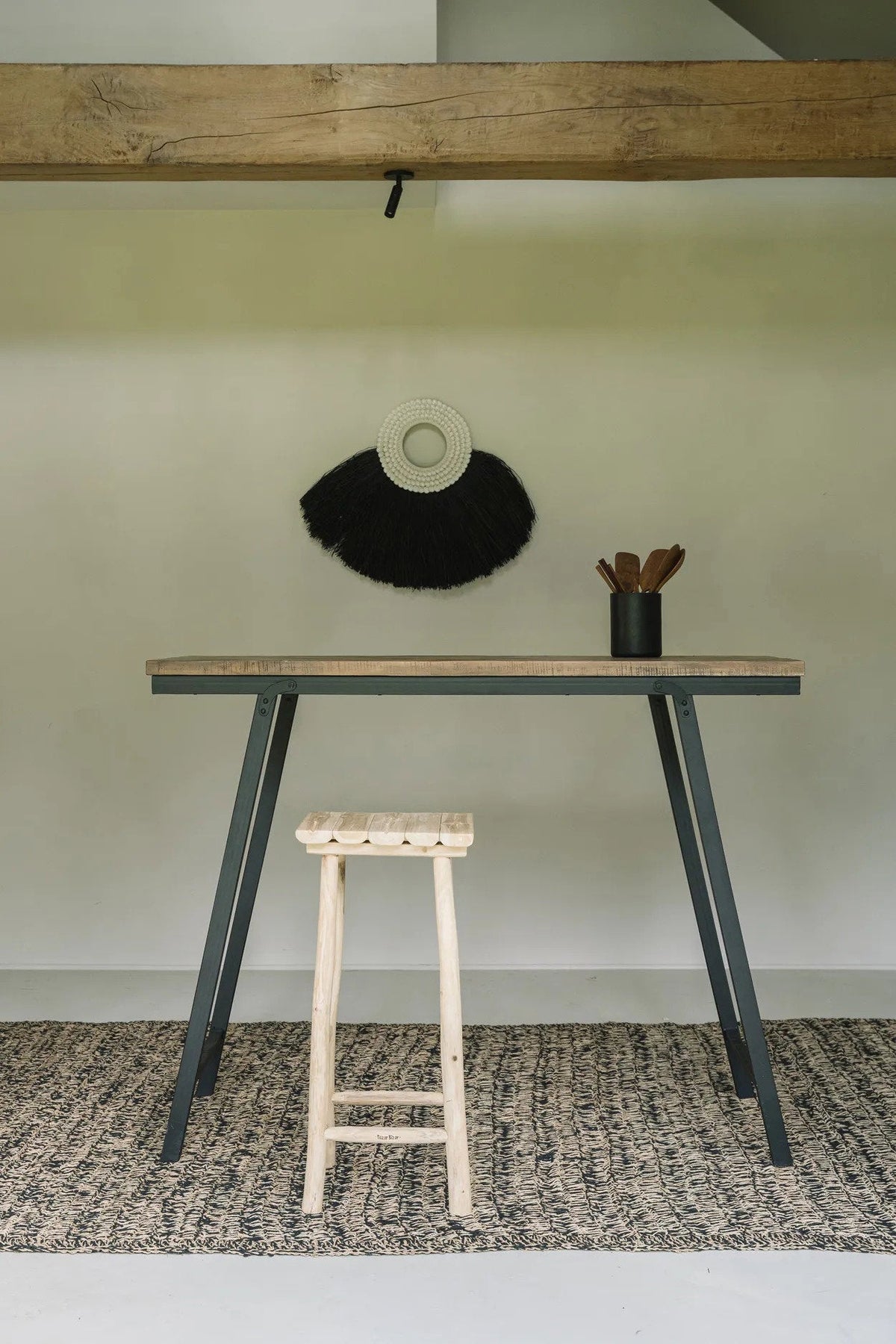 Wandobject raffia en schelpen alang-alang zwart 62 x 86 cm, voor woonkamer, hal of kantoor