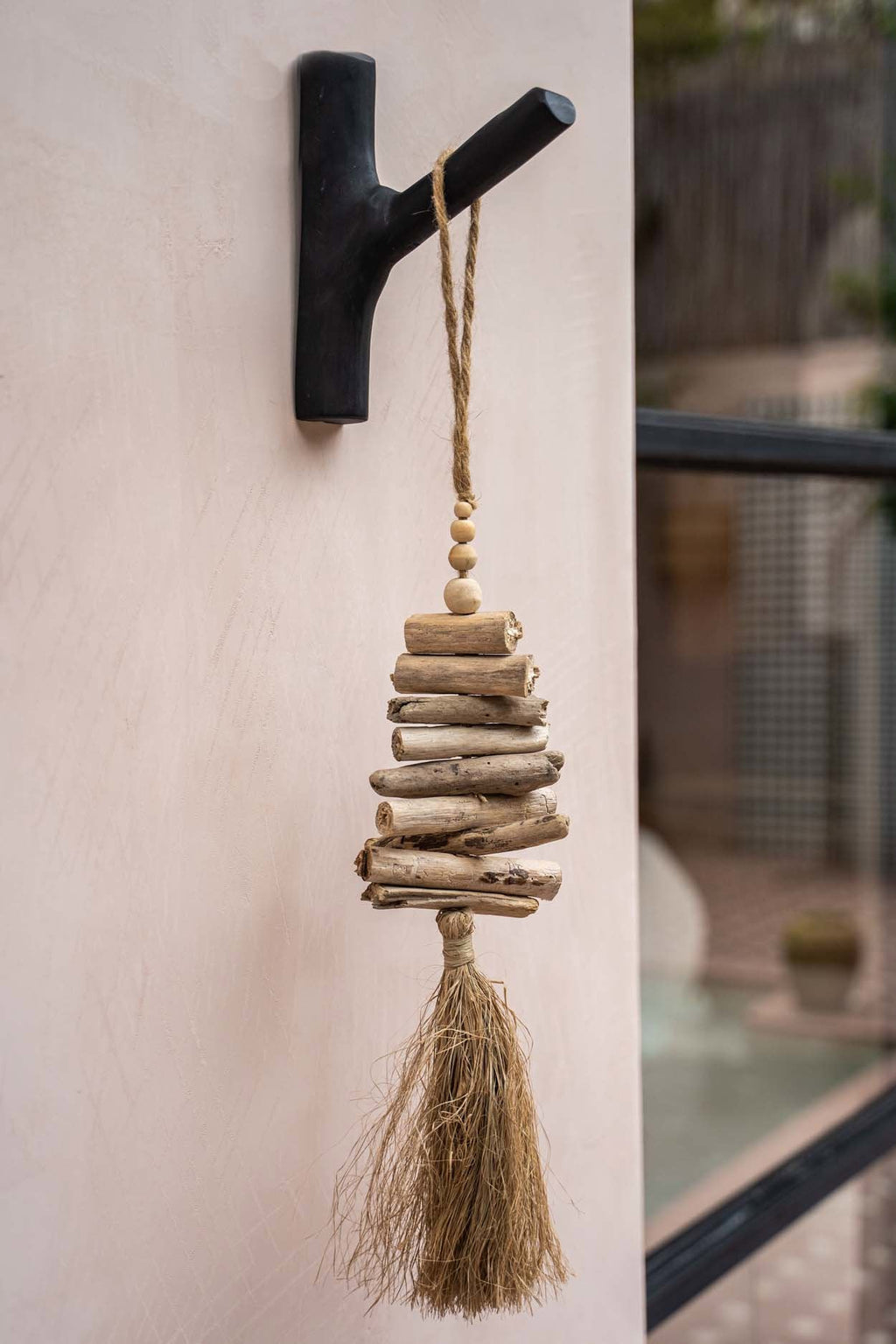 Wandhaak massief teakhout zwart 3 x 6 x 20 cm, voor hal, slaapkamer of badkamer