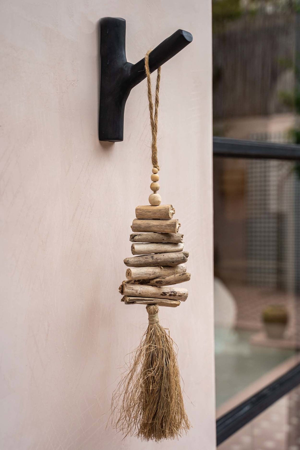 Wandhaak massief teakhout zwart 3 x 6 x 20 cm, voor hal, slaapkamer of badkamer