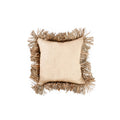 Vierkante naturel kussenhoes van jute met een rand van raffia-franjes