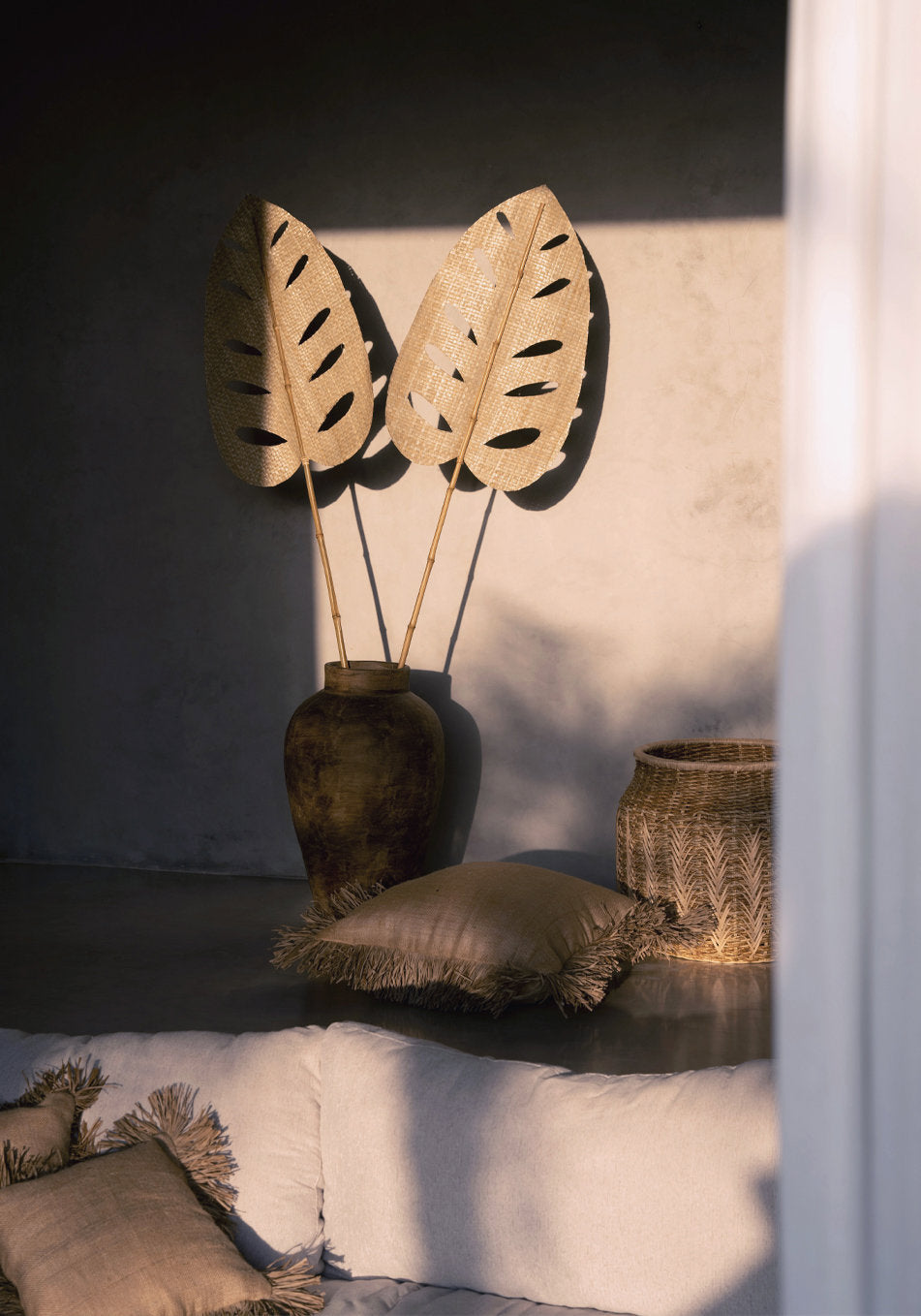Kussenhoes jute en raffia franjes, Jute Bonita, naturel, 40 x 40 cm, voor bank en slaapkamer