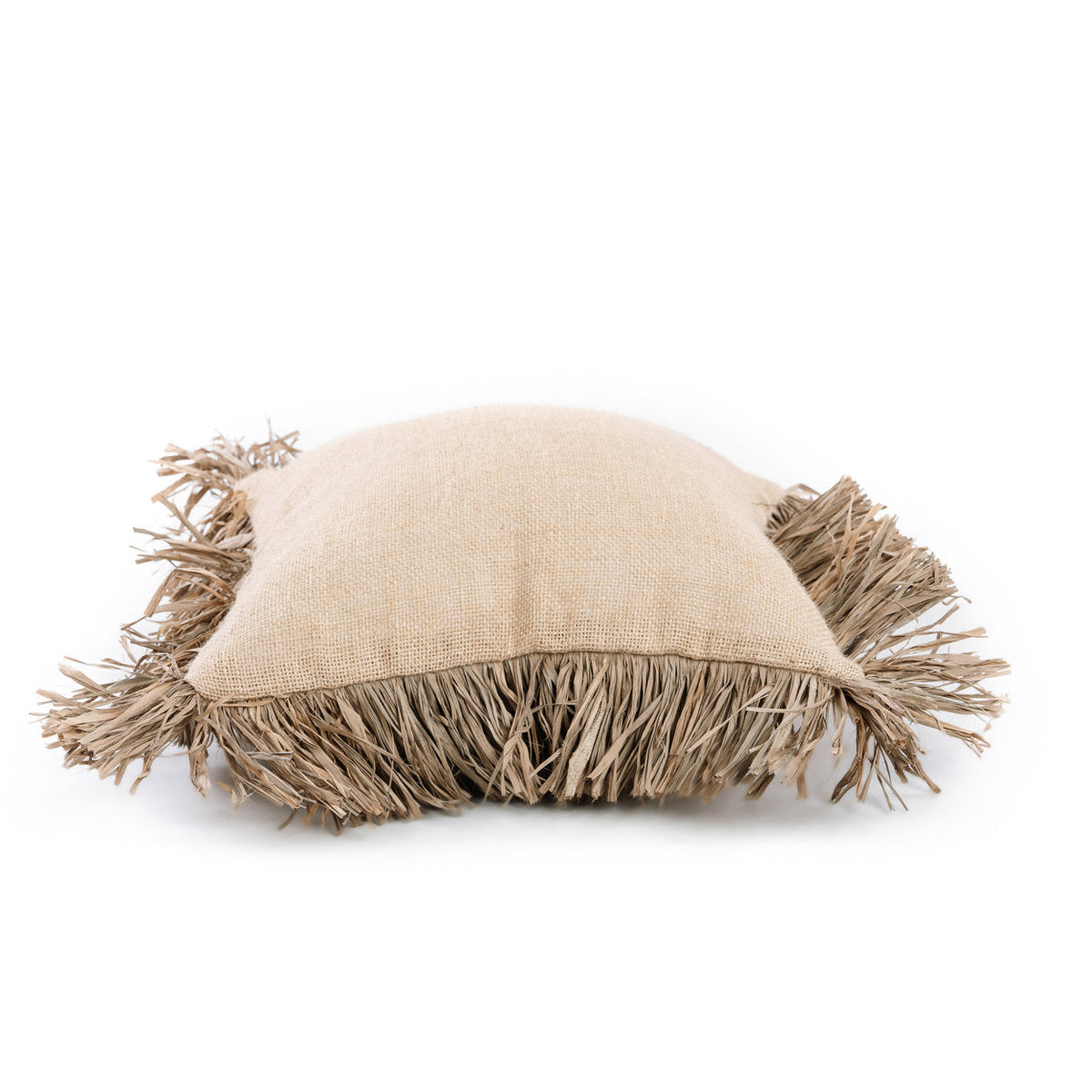 Kussenhoes jute en raffia franjes, Jute Bonita, naturel, 40 x 40 cm, voor bank en slaapkamer