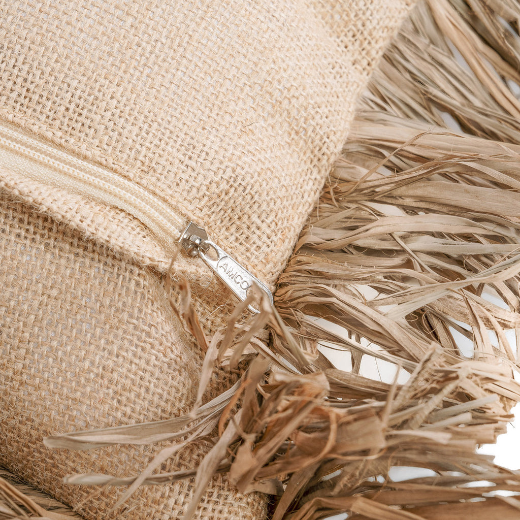 Kussenhoes jute en raffia franjes, Jute Bonita, naturel, 40 x 40 cm, voor bank en slaapkamer