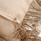 Kussenhoes jute en raffia franjes, Jute Bonita, naturel, 40 x 40 cm, voor bank en slaapkamer
