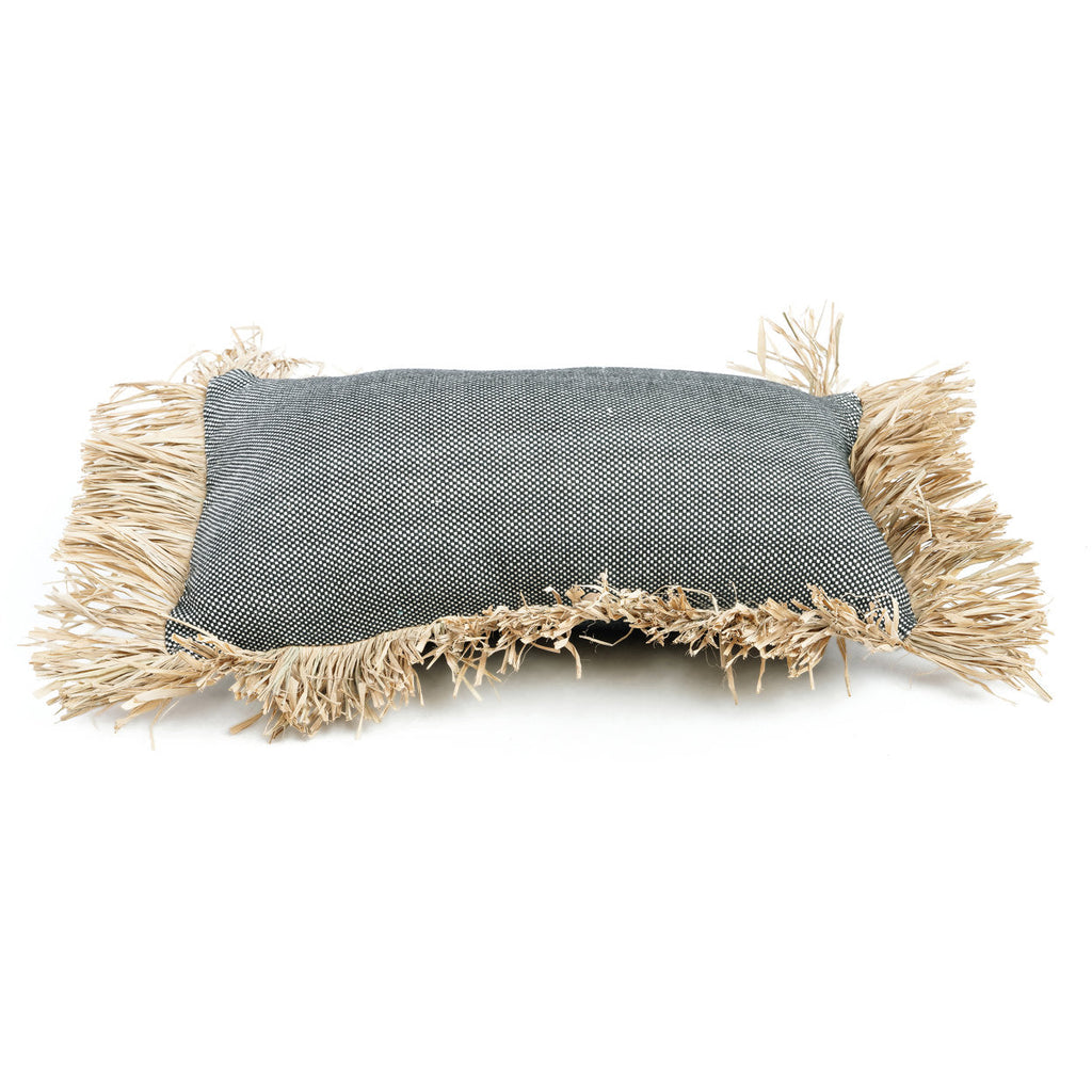 Kussenhoes katoen met raffia franjes, Cotton Bonita, natuurlijk zwart, 30 x 50 cm, woonkamer