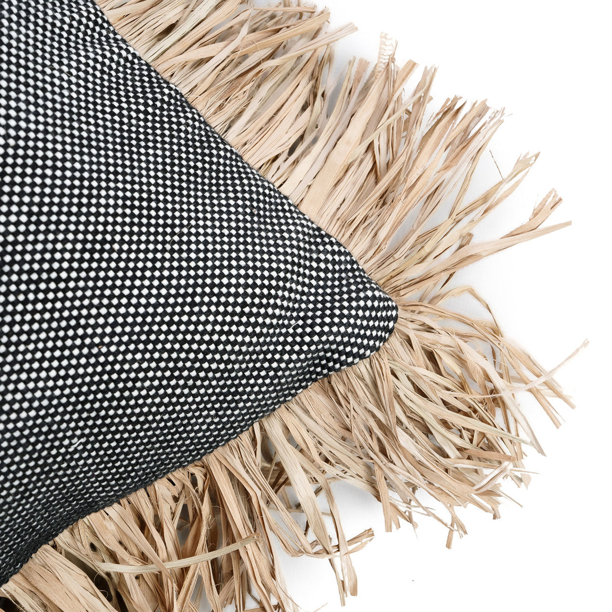 Kussenhoes katoen met raffia franjes, Cotton Bonita, natuurlijk zwart, 30 x 50 cm, woonkamer