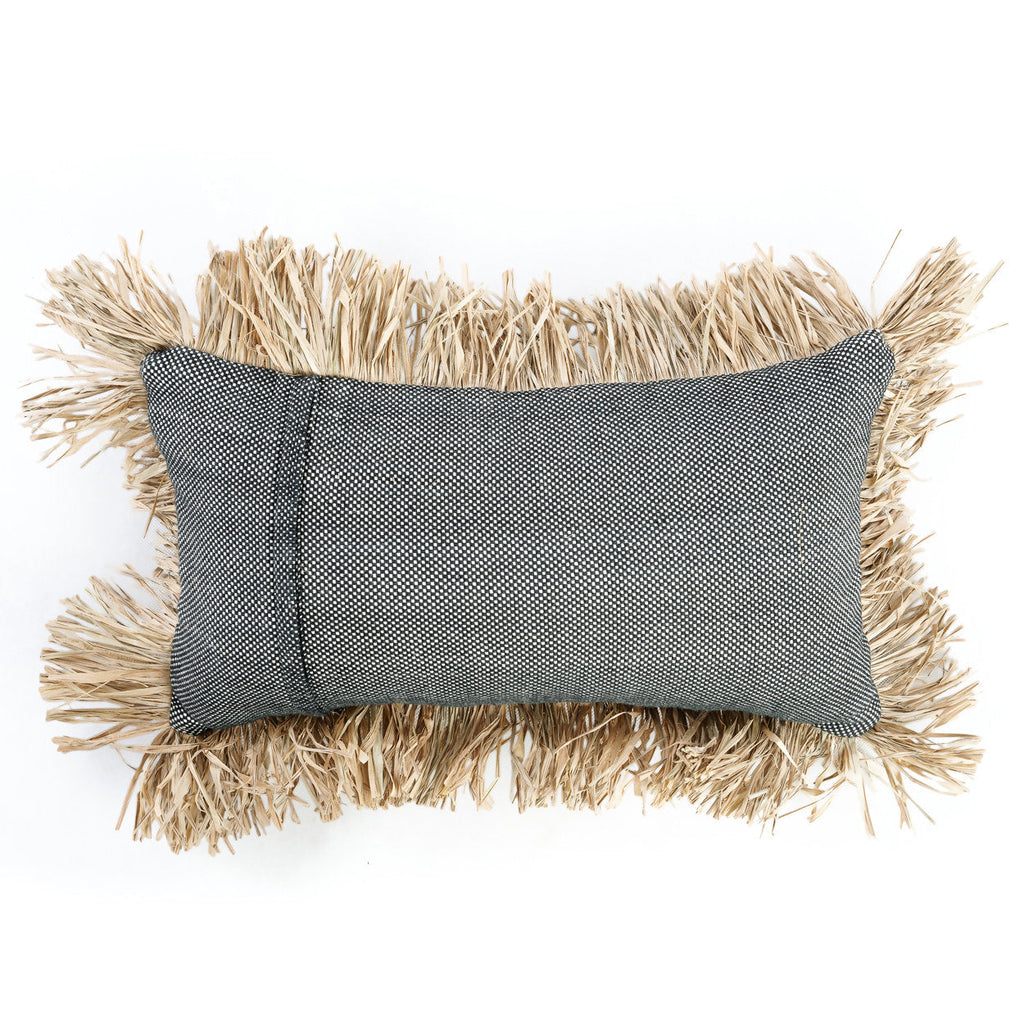 Kussenhoes katoen met raffia franjes, Cotton Bonita, natuurlijk zwart, 30 x 50 cm, woonkamer