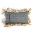 Kussenhoes katoen met raffia franjes, Cotton Bonita, natuurlijk zwart, 30 x 50 cm, woonkamer
