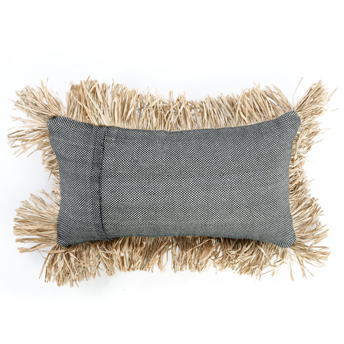 Kussenhoes katoen met raffia franjes, Cotton Bonita, natuurlijk zwart, 30 x 50 cm, woonkamer
