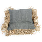 Kussenhoes katoen en raffia Bonita natuurlijk zwart 40 x 40 cm, met raffia franjes voor woonkamer