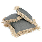 Kussenhoes katoen met raffia franjes Bonita, naturel zwart, 60 x 60 cm, voor woonkamer