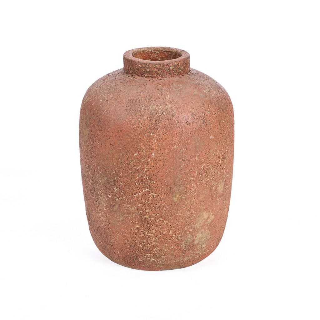 Vaas terracotta Clay Echo L, ronde vloervaas met ruwe aardse textuur, 30 x 30 x 40 cm