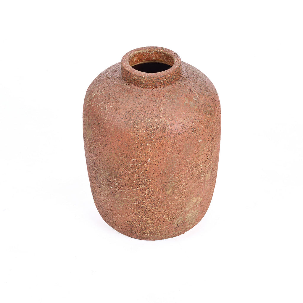 Vaas terracotta Clay Echo L, ronde vloervaas met ruwe aardse textuur, 30 x 30 x 40 cm