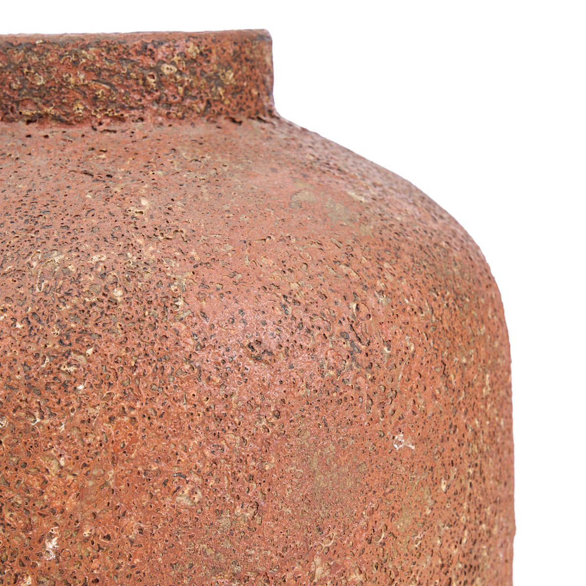 Vaas terracotta Clay Echo L, ronde vloervaas met ruwe aardse textuur, 30 x 30 x 40 cm